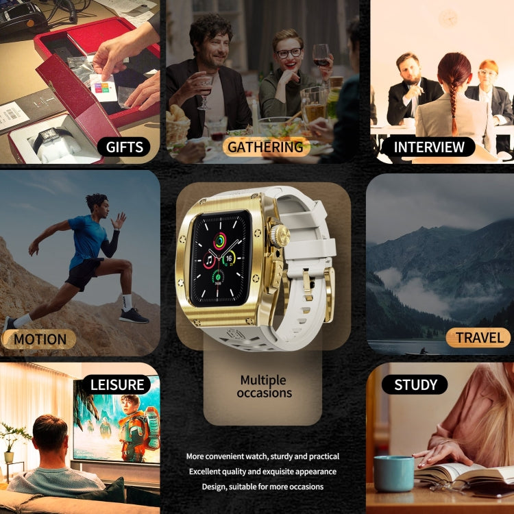 For Apple Watch 44mm / 45mm RedPepper Armor Metal Case Integrated Silicone Watch Band(Gold White)