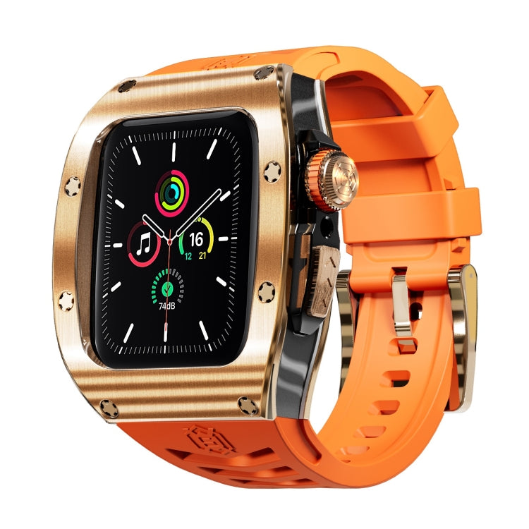 For Apple Watch 44mm / 45mm RedPepper Armor Metal Case Integrated Silicone Watch Band(Rose Gold Orange) - free shipping - PMC Jewellery - Order now!
