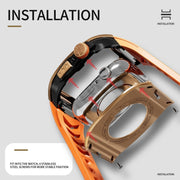 For Apple Watch 44mm / 45mm RedPepper Armor Metal Case Integrated Silicone Watch Band(Rose Gold Orange)