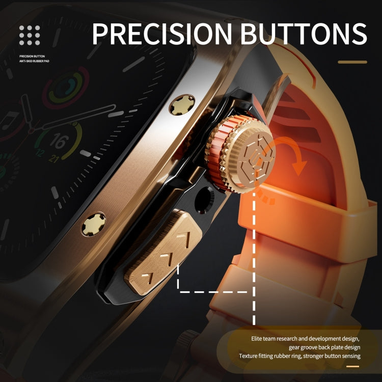 For Apple Watch 44mm / 45mm RedPepper Armor Metal Case Integrated Silicone Watch Band(Rose Gold Orange)
