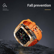 For Apple Watch 44mm / 45mm RedPepper Armor Metal Case Integrated Silicone Watch Band(Rose Gold Orange)