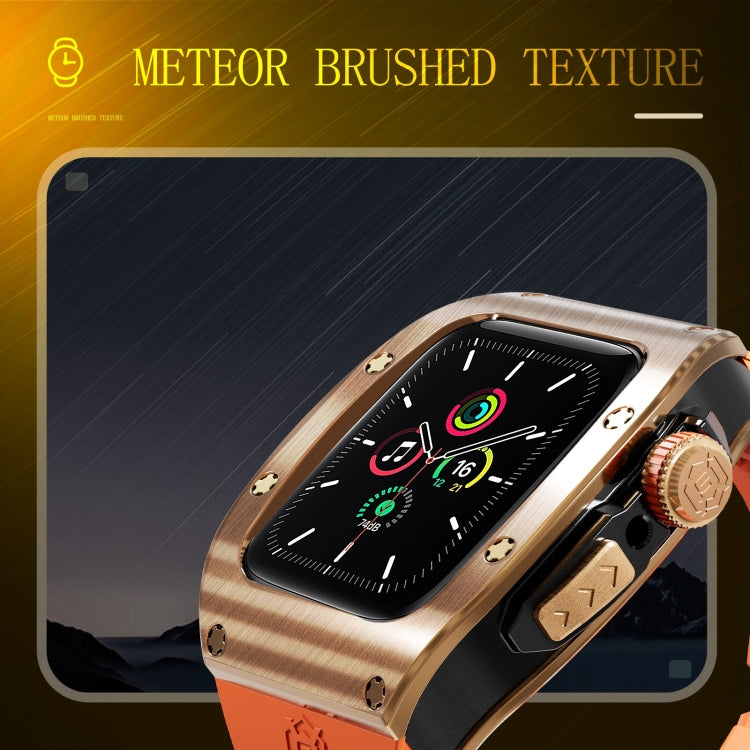 For Apple Watch 44mm / 45mm RedPepper Armor Metal Case Integrated Silicone Watch Band(Rose Gold Orange)