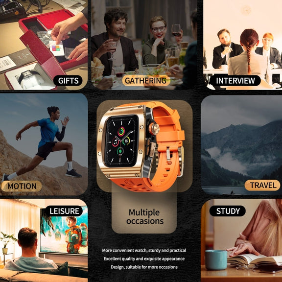 For Apple Watch 44mm / 45mm RedPepper Armor Metal Case Integrated Silicone Watch Band(Rose Gold Orange)