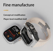 For Apple Watch Ultra 1 / 2 49mm RedPepper Armor Metal Case Integrated Silicone Watch Band(Steel Black White)