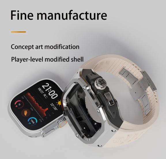 For Apple Watch Ultra 1 / 2 49mm RedPepper Armor Metal Case Integrated Silicone Watch Band(Steel Black White)