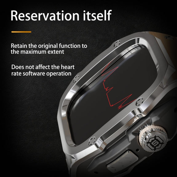 For Apple Watch Ultra 1 / 2 49mm RedPepper Armor Metal Case Integrated Silicone Watch Band(Steel Black White)