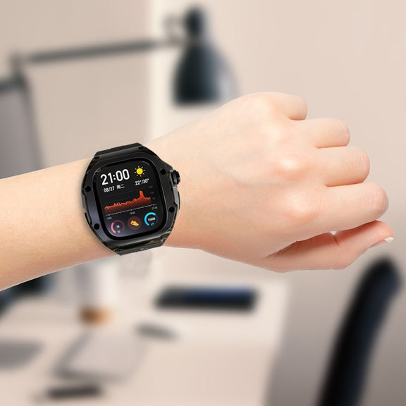 For Apple Watch Ultra 1 / 2 49mm RedPepper Armor Metal Case Integrated Silicone Watch Band(Black)
