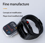 For Apple Watch Ultra 1 / 2 49mm RedPepper Armor Metal Case Integrated Silicone Watch Band(Black)