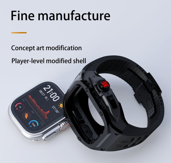 For Apple Watch Ultra 1 / 2 49mm RedPepper Armor Metal Case Integrated Silicone Watch Band(Black)