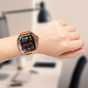 For Apple Watch Ultra 1 / 2 49mm RedPepper Armor Metal Case Integrated Silicone Watch Band(Rose Gold Black Orange)