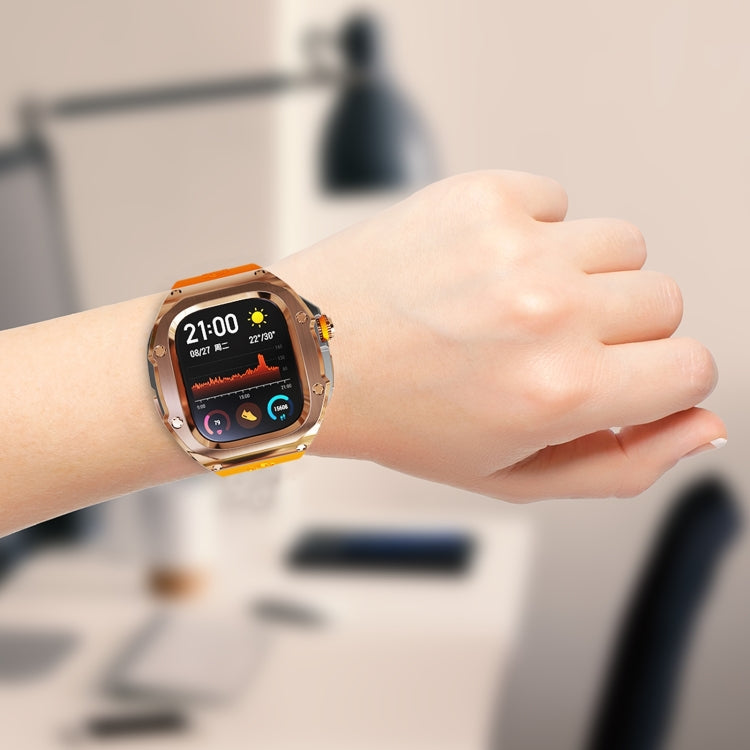 For Apple Watch Ultra 1 / 2 49mm RedPepper Armor Metal Case Integrated Silicone Watch Band(Rose Gold Black Orange)