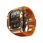 For Apple Watch Ultra 1 / 2 49mm RedPepper Armor Metal Case Integrated Silicone Watch Band(Rose Gold Black Orange)
