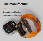For Apple Watch Ultra 1 / 2 49mm RedPepper Armor Metal Case Integrated Silicone Watch Band(Rose Gold Black Orange)