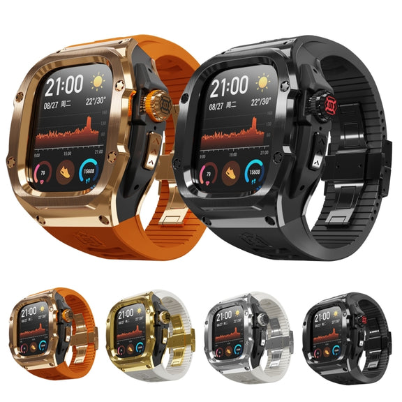 For Apple Watch Ultra 1 / 2 49mm RedPepper Armor Metal Case Integrated Silicone Watch Band(Gold Black White)