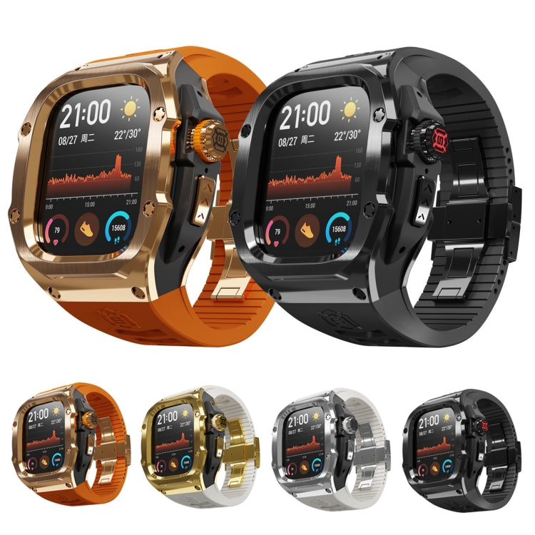 For Apple Watch Ultra 1 / 2 49mm RedPepper Armor Metal Case Integrated Silicone Watch Band(Gold Black White)
