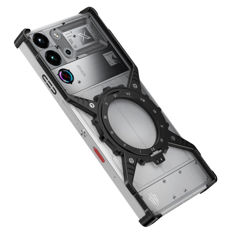 For ZTE nubia Red Magic 10 Pro / 10 Pro+ Gear Magnetic Holder Borderless Metal Phone Case(Black) - ZTE Cases by PMC TechLife | Online Shopping South Africa | PMC TechLife | Buy Now Pay Later Mobicred