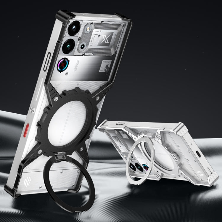 For ZTE nubia Red Magic 10 Pro / 10 Pro+ Gear Magnetic Holder Borderless Metal Phone Case(Silver)