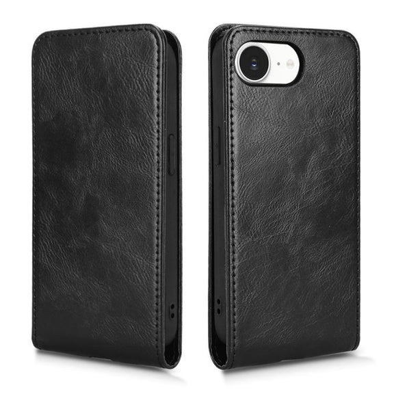 For iPhone 16e Magnetic Vertical Flip Leather Phone Case(Black)