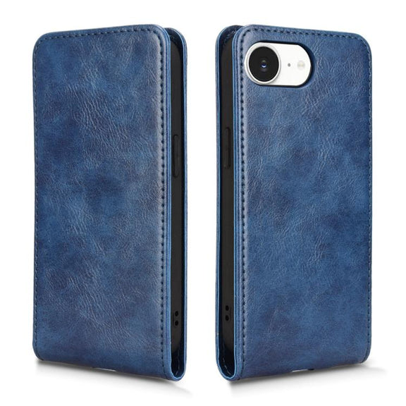 For iPhone 16e Magnetic Vertical Flip Leather Phone Case(Blue)