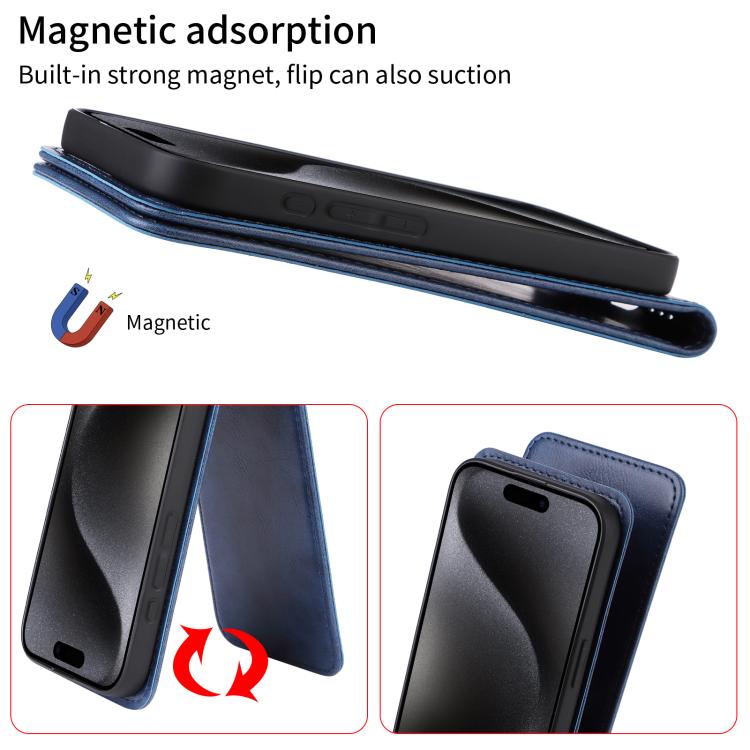 For iPhone 16e Magnetic Vertical Flip Leather Phone Case(Blue) - iPhone 16e Cases by PMC TechLife | Online Shopping South Africa | PMC TechLife | Buy Now Pay Later Mobicred