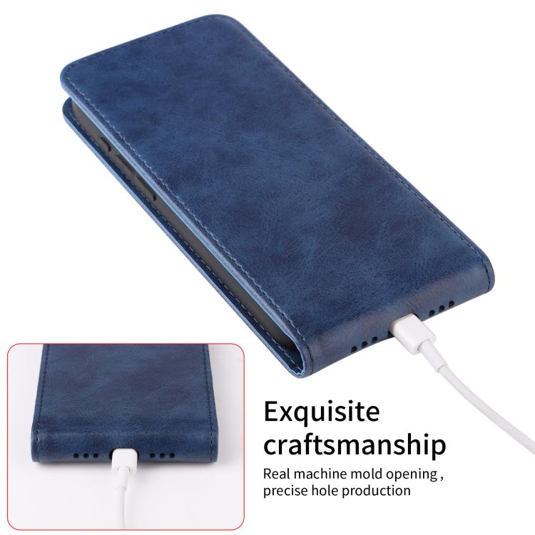 For iPhone 16e Magnetic Vertical Flip Leather Phone Case(Blue) - iPhone 16e Cases by PMC TechLife | Online Shopping South Africa | PMC TechLife | Buy Now Pay Later Mobicred
