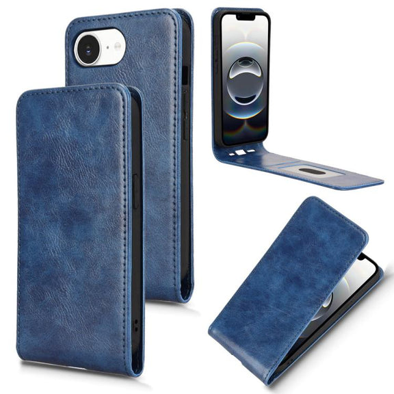 For iPhone 16e Magnetic Vertical Flip Leather Phone Case(Blue)