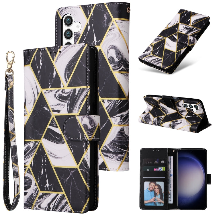 For Samsung Galaxy S25 5G Marble Bronzing Stitching Leather Phone Case(Black) - free shipping - PMC Jewellery - Order now!