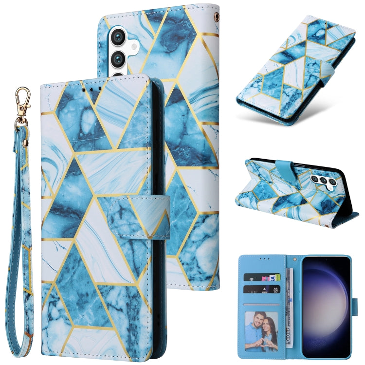 For Samsung Galaxy S25 5G Marble Bronzing Stitching Leather Phone Case(Blue) - Galaxy S25 5G Cases by PMC Jewellery | Online Shopping South Africa | PMC Jewellery | Buy Now Pay Later Mobicred