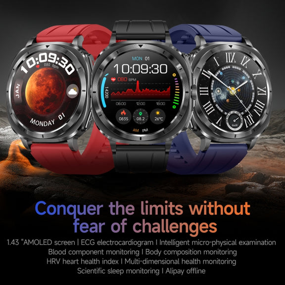 ET492 1.43 inch AMOLED Screen Silicone Strap Smart Watch Supports ECG/Blood Sugar Monitoring(Red)