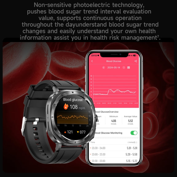 ET492 1.43 inch AMOLED Screen Steel Strap Smart Watch Supports ECG/Blood Sugar Monitoring(Black)