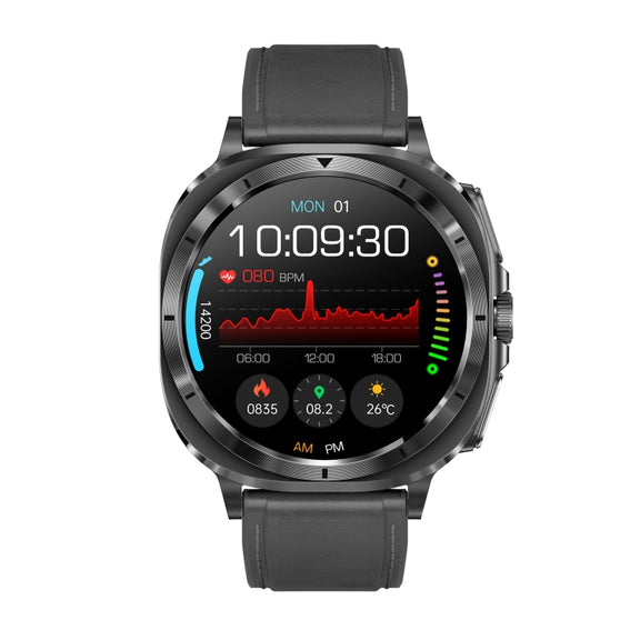 ET492 1.43 inch AMOLED Screen Leather Strap Smart Watch Supports ECG/Blood Sugar Monitoring(Black)