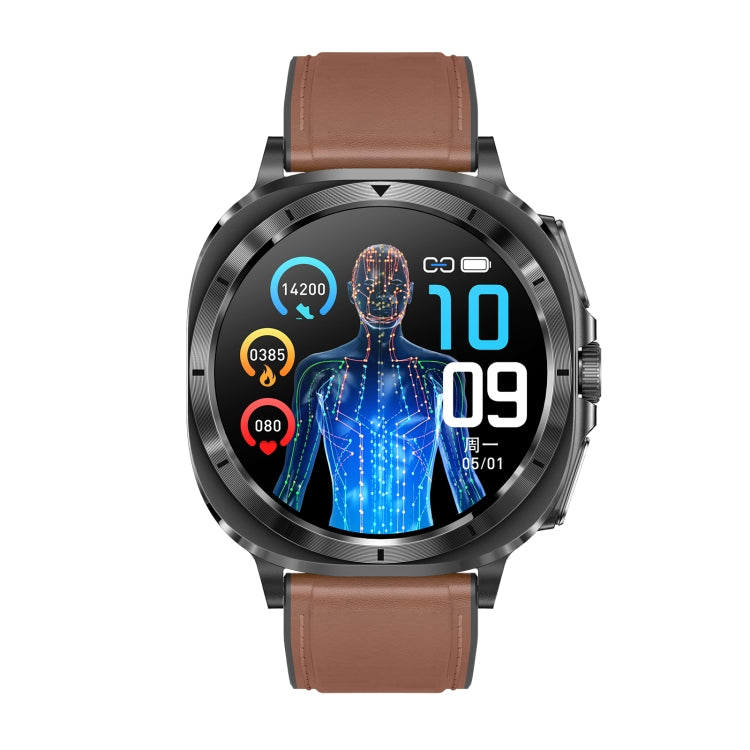 ET492 1.43 inch AMOLED Screen Leather Strap Smart Watch Supports ECG/Blood Sugar Monitoring(Brown) - Smart Watches by PMC TechLife | Online Shopping South Africa | PMC TechLife | Buy Now Pay Later Mobicred