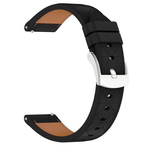 20mm Square Leather Silver Buckle Watch Band(Black)