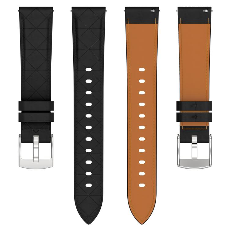 20mm Square Leather Silver Buckle Watch Band(Black)