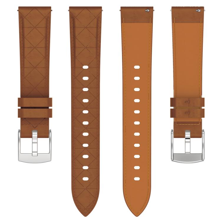 20mm Square Leather Silver Buckle Watch Band(Brown)