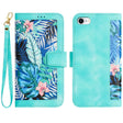 For iPhone 16e Floral Pattern Leather Phone Case with Lanyard(Green) - iPhone 16e Cases by PMC TechLife | Online Shopping South Africa | PMC TechLife | Buy Now Pay Later Mobicred