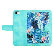 For iPhone 16e Floral Pattern Leather Phone Case with Lanyard(Green)