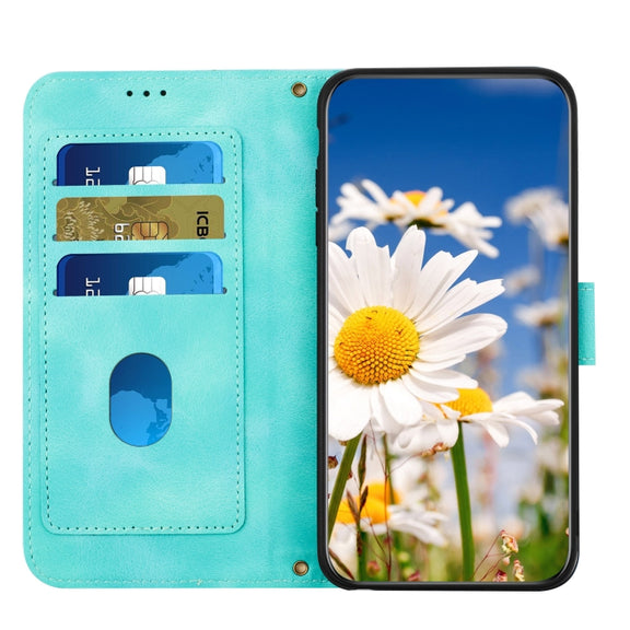 For iPhone 16e Floral Pattern Leather Phone Case with Lanyard(Green)