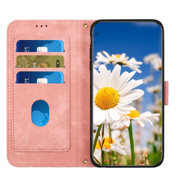 For iPhone 16e Floral Pattern Leather Phone Case with Lanyard(Pink)