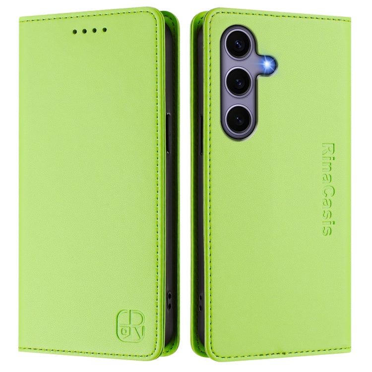 For Samsung Galaxy S24 / S25 5G RC01 Dual-Folded Magnetic Suction RFID Leather Phone Case(Grass Green)