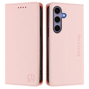 For Samsung Galaxy S24 / S25 5G RC01 Dual-Folded Magnetic Suction RFID Leather Phone Case(Pink)