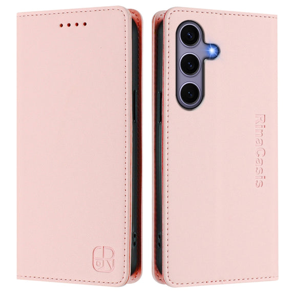 For Samsung Galaxy S24 / S25 5G RC01 Dual-Folded Magnetic Suction RFID Leather Phone Case(Pink)