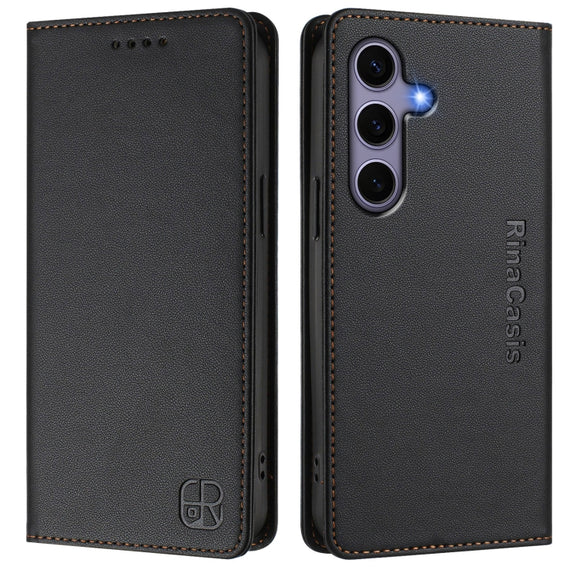 For Samsung Galaxy S24 / S25 5G RC01 Dual-Folded Magnetic Suction RFID Leather Phone Case(Black)
