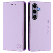 For Samsung Galaxy S24 / S25 5G RC01 Dual-Folded Magnetic Suction RFID Leather Phone Case(Light Purple)