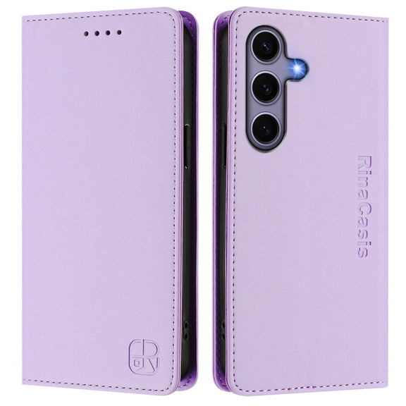 For Samsung Galaxy S24 / S25 5G RC01 Dual-Folded Magnetic Suction RFID Leather Phone Case(Light Purple)