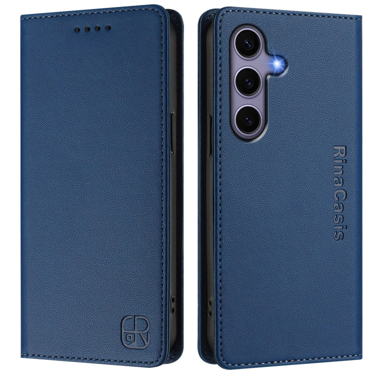 For Samsung Galaxy S24 / S25 5G RC01 Dual-Folded Magnetic Suction RFID Leather Phone Case(Dark Blue)