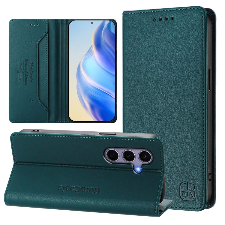For Samsung Galaxy S24 / S25 5G RC01 Dual-Folded Magnetic Suction RFID Leather Phone Case(Dark Green) - Galaxy S25 5G Cases by PMC TechLife | Online Shopping South Africa | PMC TechLife | Buy Now Pay Later Mobicred