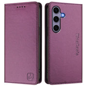 For Samsung Galaxy S24 / S25 5G RC01 Dual-Folded Magnetic Suction RFID Leather Phone Case(Violet)