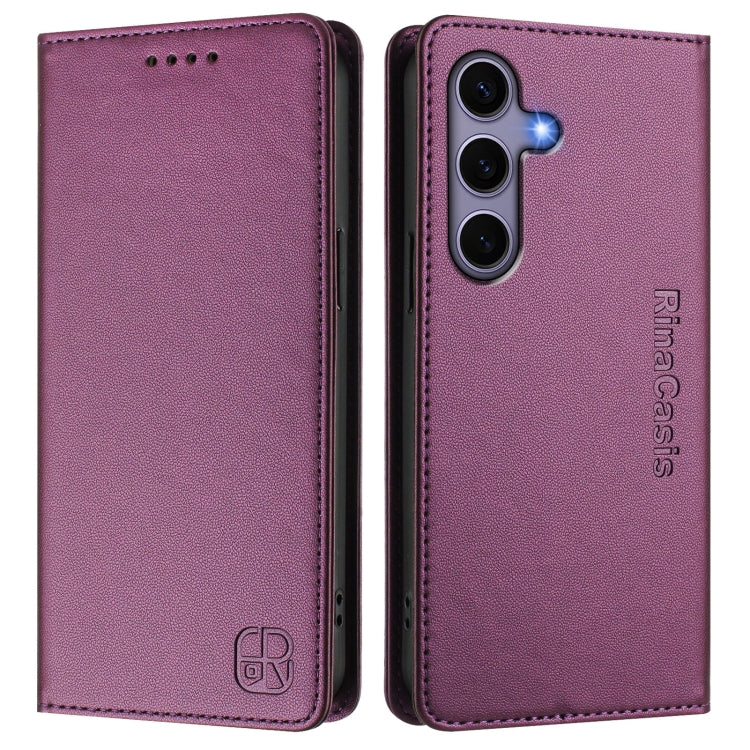 For Samsung Galaxy S24 / S25 5G RC01 Dual-Folded Magnetic Suction RFID Leather Phone Case(Violet)