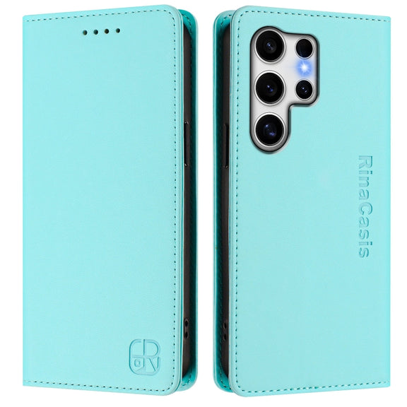 For Samsung Galaxy S25 Ultra 5G RC01 Dual-Folded Magnetic Suction RFID Leather Phone Case(Mint Green)